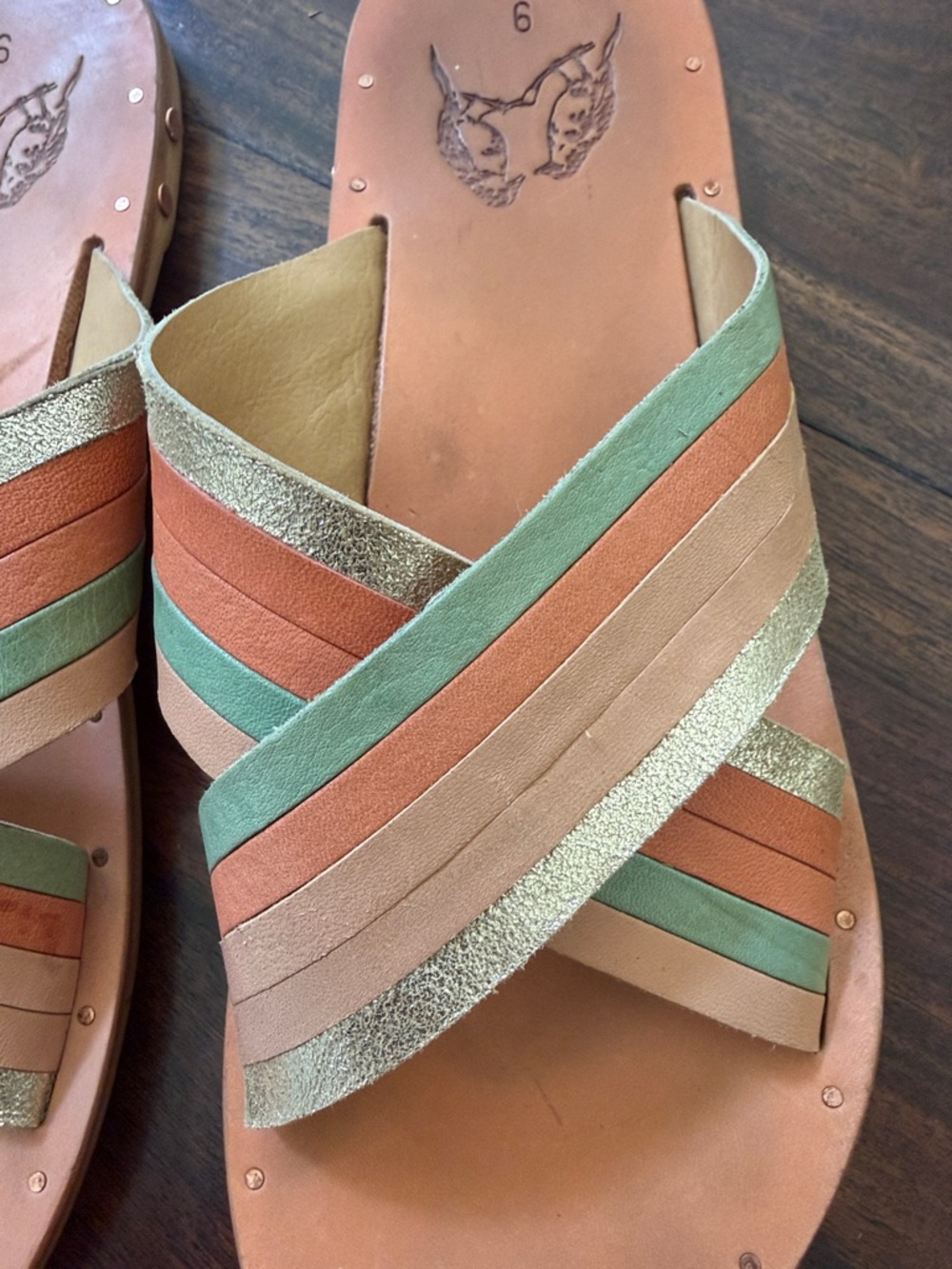 beek Multicolor Strappy Leather Slide Sandals with Metallic Accents - Picture 6 of 8
